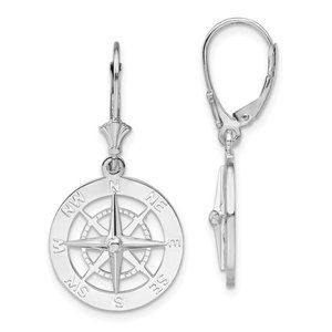 925 Sterling Silver Nautical Compass Lever-back Dangle Drop Earrings